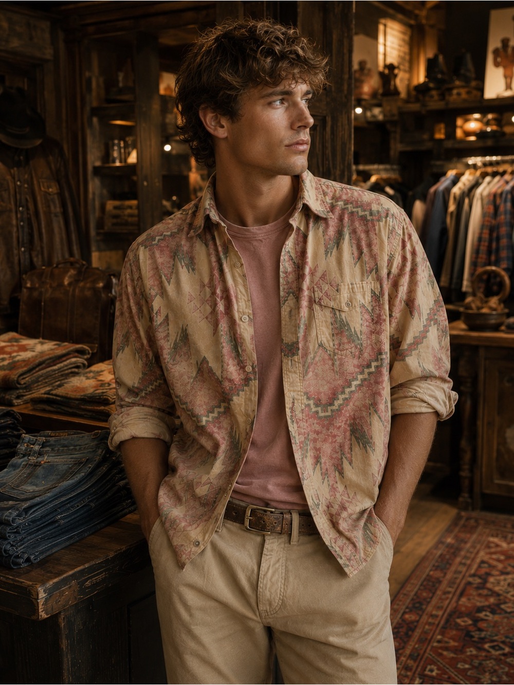 Polo by Ralph Lauren Beige and Pink Aztec Shirt